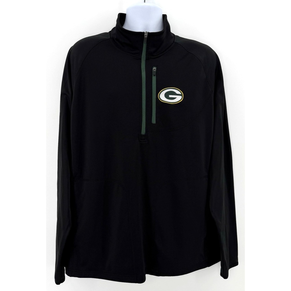 Green Bay Packers NFL 1/4 Zip Pullover Men's XXL Black Embroidered‎ G Logo